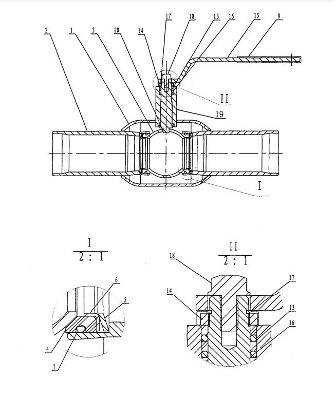 圖1：全焊接球閥結(jié)構(gòu)示意圖
